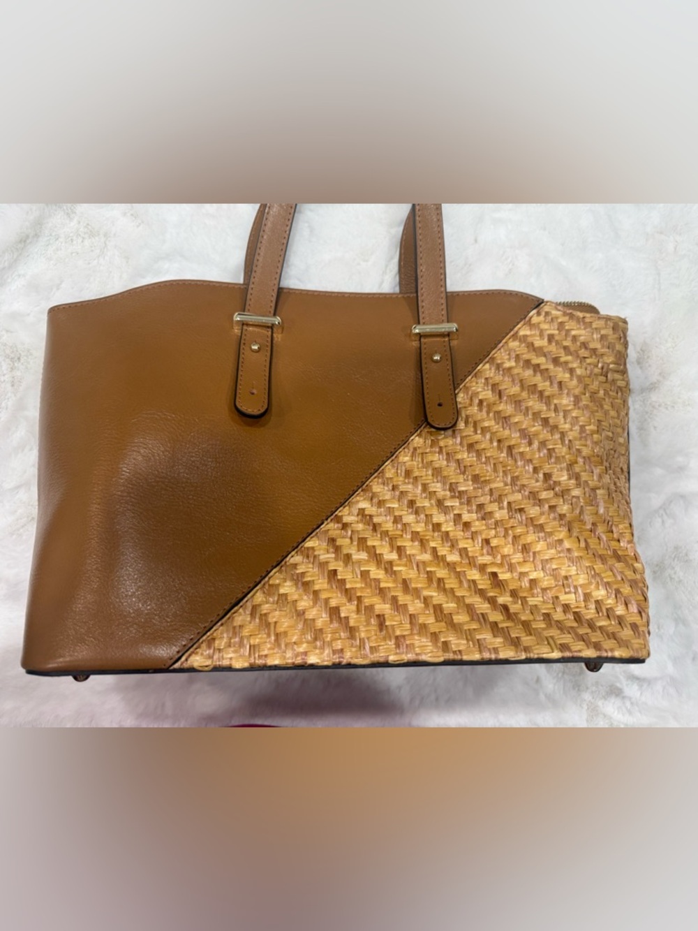 Anna Paola Brown Leather and Straw Shoulder bag